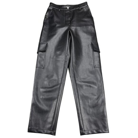 WILFRED FREE Aritzia Modern High-Rise Vegan Leather Black Cargo Pant Sz 00 - Picture 4 of 9